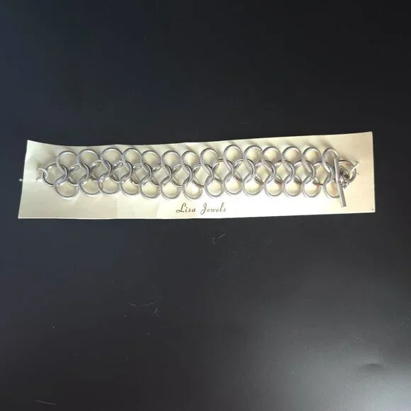 Vintage 80's Lisa Jewels Silver Chain Link Bracelet With Toggle Clasp - Picture 2 of 8
